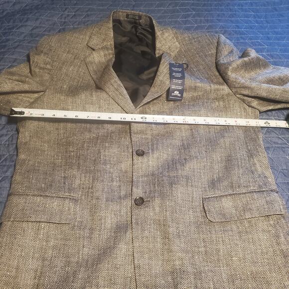 NEW Stafford Size 44R 100% Silk Men's Blazer Suit Jacket Gray Black Herringbone - Picture 7 of 12